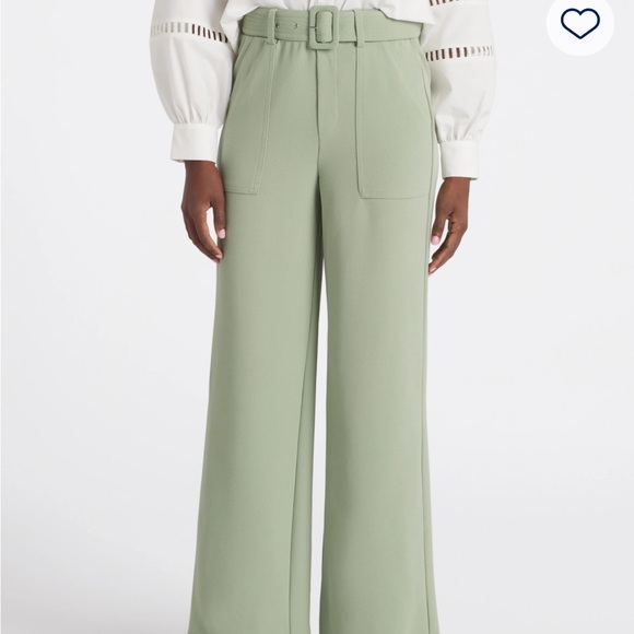 Sage Green Wide Leg High-Waisted Pants - Picture 1 of 5